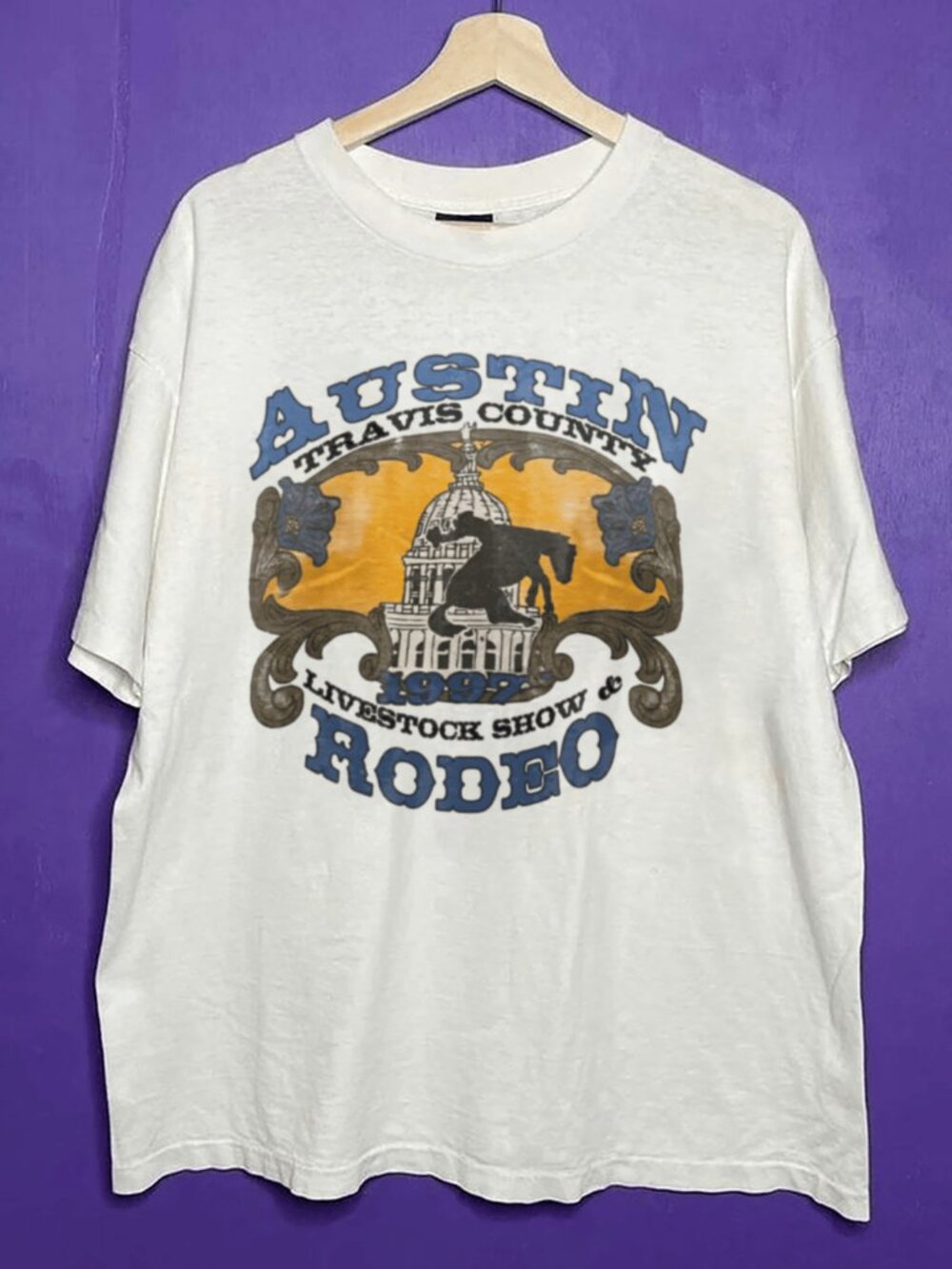 Vintage 1997 Austin Livestock Show Rodeo White T Shirt, Austin Collection Tee